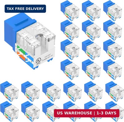 VCE UL Listed 10Gbps Cat6 Keystone Jack Insert 25-Pack, 90 Degree Punch Down RJ4