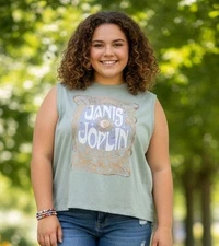 New Janis Joplin Tank Top T-Shirt 2X Maurices Sleeveless Gray Graphic Print