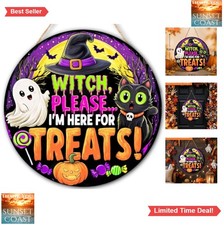 Halloween Wood Sign 12x12 Witch Please Ghost Decor for Front Door Porch Patio