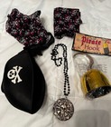 PIRATE Costume Accessories, see pics! (Hat w/scarf, Aztec necklace gold hook )