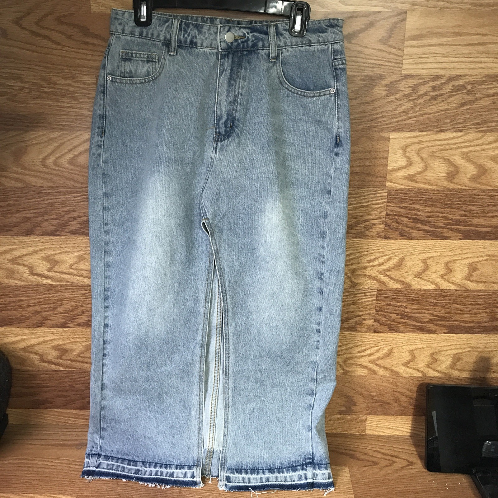 Vintage Mid Rise Long Denim Skirt Size L Retro High Waist Blue Jeans Skirt