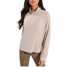 Varley Womens Adkisson Funnel Neck Toggle Pullover Top Beige Large Athleisure