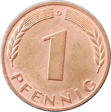 Germany 1 Pfennig 1969-D. Copper plated steel. KM# 105