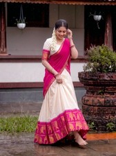 Designer White Poly Cotton Lehenga Choli Set with Pink Dupatta Party Wear