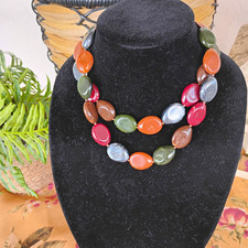 Multi-Strand Layered Oval Beaded Statement Necklace Multicolor Lobster Clasp