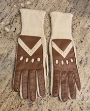 Vintage Womens One Size Knit Leather Grip Gloves