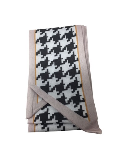 Houndstooth Print Skinny Purse Scarf (Black, White and Pink) - Picture 2 of 4