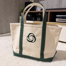 VTG L.L.Bean Boat and Tote Bag Canvas Beige  Green Made In USA