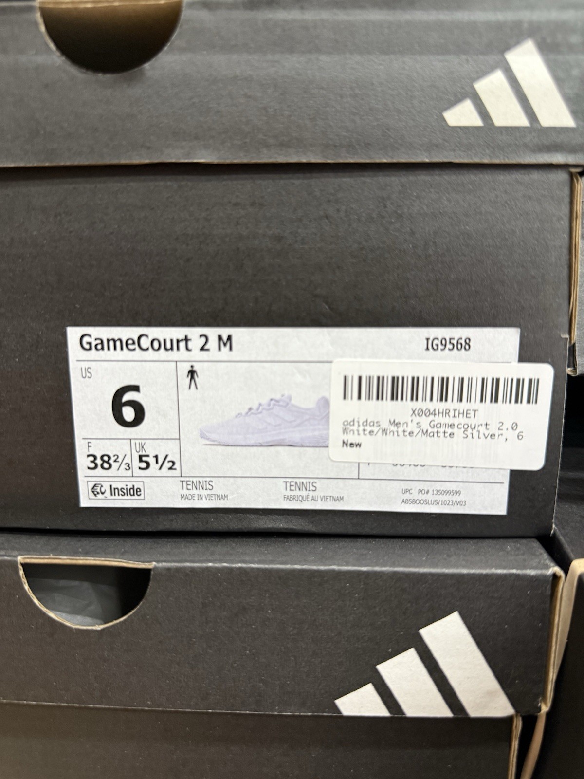 New Adidas Game court 2 M White/White/Matte Silver Size 6 (IG9568)