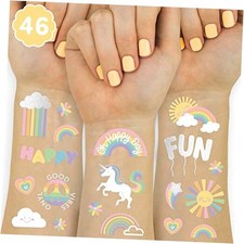 Rainbow Temporary Tattoos - 46 Glitter Styles  Unicorn Birthday Party