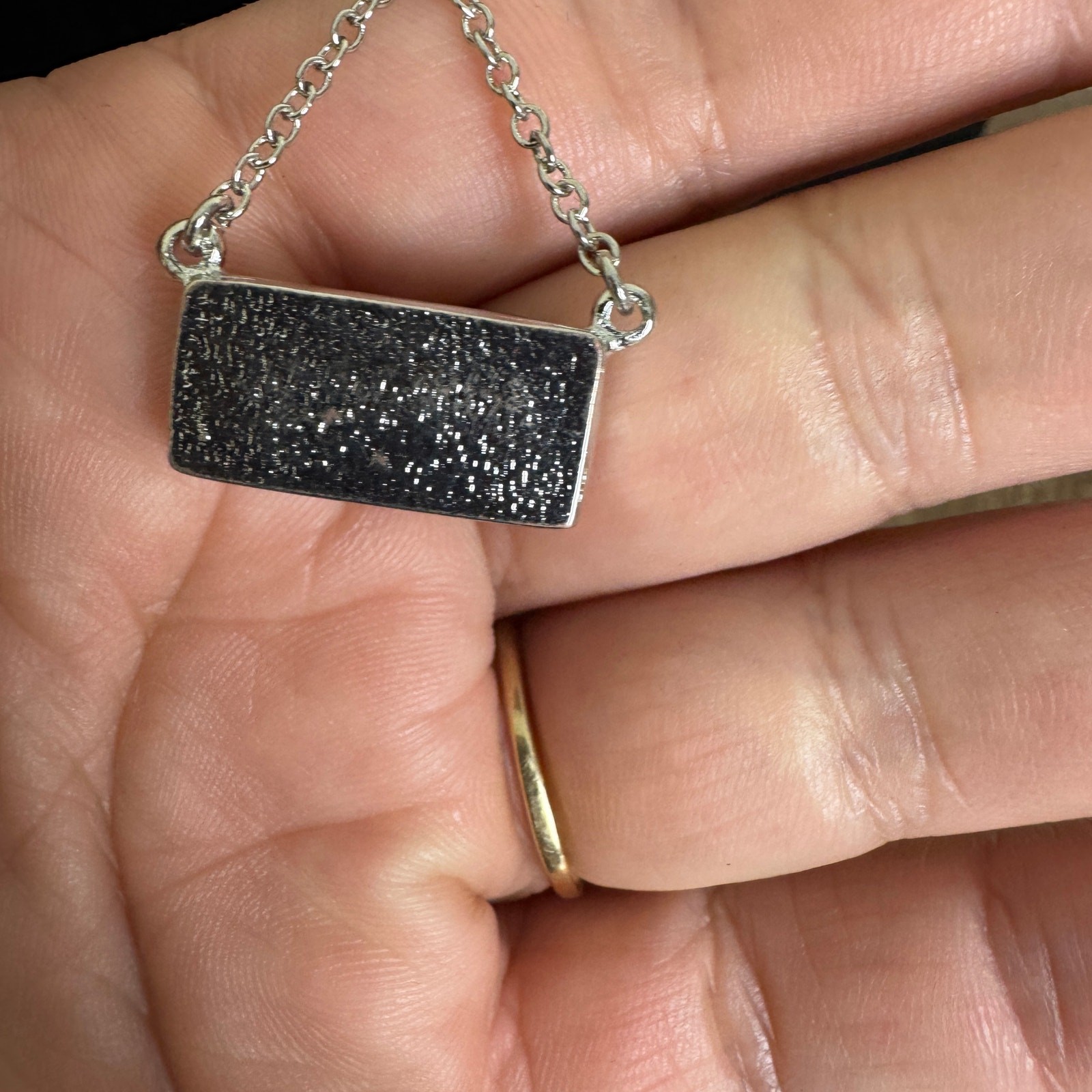Druzy navy blue iridescent rectangular silver ton… - image 6