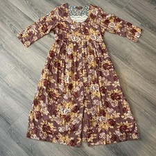April Cornell Dress Womens S Purple Floral Maxi 3/4 Sleeve Lace Pockets Cottage