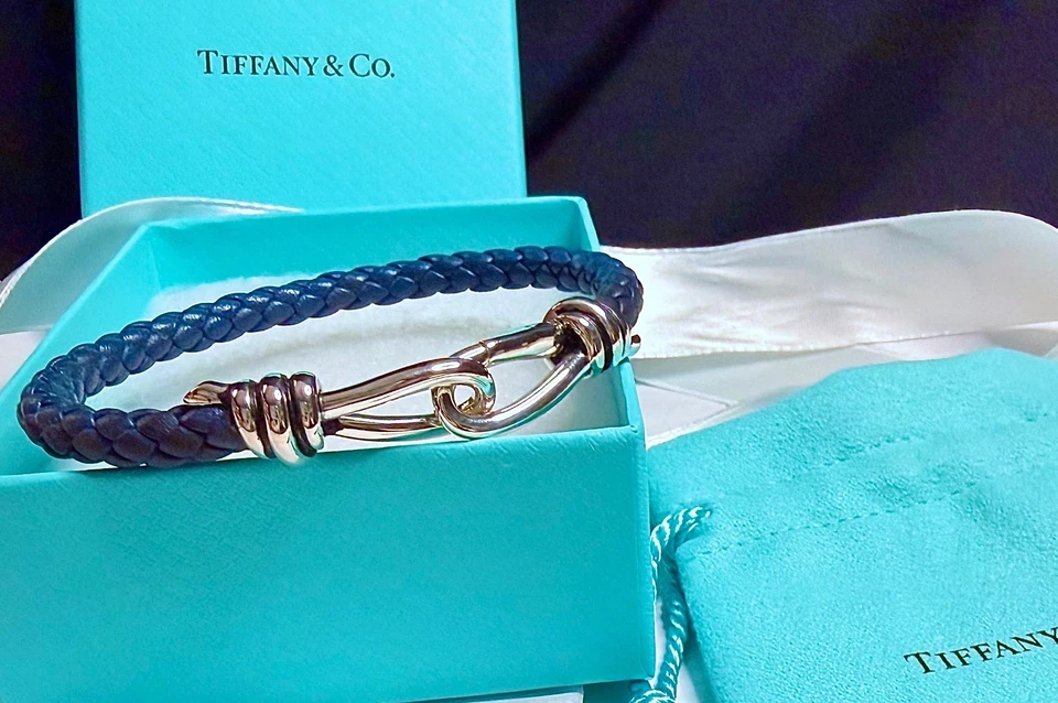 Tiffany & Co Paloma Picasso Men’s Leather Knot Bracelet 8" Sterling Silver Navy - Image 4 of 4