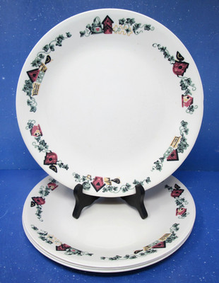 Vintage Corelle Dinner Plates Set of 4 Birdhouse Garden Home Country Kitsch 10''