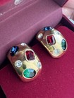 WOW 1980s Signed Ciner Chunky Costume Gemstone 14k Gold Plated Clip-On Earrings — photo 9