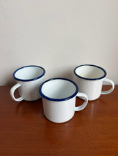 Vintage White & Blue Enamelware Mug Enamel Cup Tin Metal Tea Coffee Camping Cup