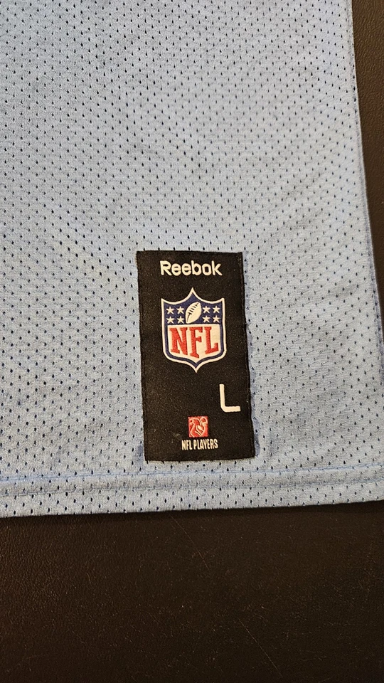 Camiseta de fútbol americano Cortland Finnegan Tennessee Titans Reebok para hombre L azul MANCHAS Foto 2 de 4