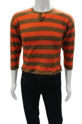 Marcello Rubinacci Mens Henley Cashmere Striped Sweater Orange 3/4 Size XS