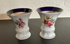 2 Ziervasen aus Porzellan mit blauem Rand Martinroda PM 8 cm