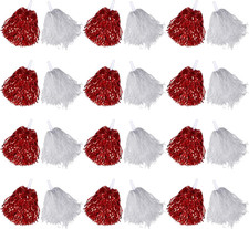 24 Pcs Cheerleading Pom Poms, Metallic Foil Handle Cheer Squad Team Spirited Fun