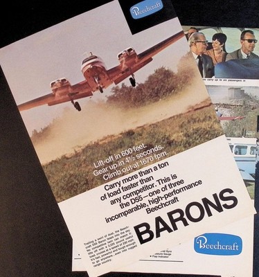 Vintage Beechcraft Barons Airplane Brochure Print Ad 1969