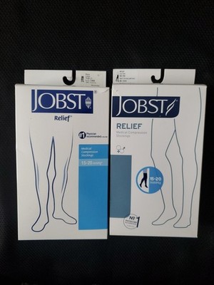Jobst Compression Stockings Large Black Thigh High 15-20 mmHg 2 Pair Open Pack