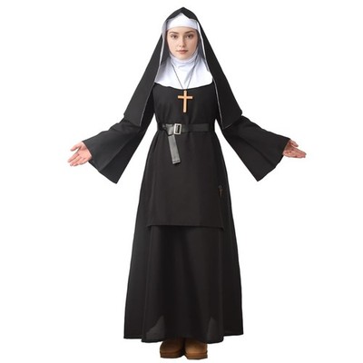Nonne Kostüm Nonne Outfit für Halloween Cosplay Schwarz, 2XL