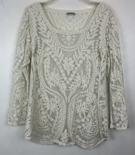 Express Top Womens Large Ivory Lace Long Sleeve Layer Old Money Sheer Boho