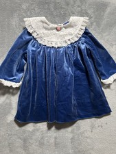 Nannette Vintage Blue Velvet Baby with Lace Trim No Tag Fits About 6-9 Mon
