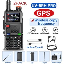 2Pack Baofeng 5RH PRO GPS FM Walkie Talkie Multi Band Rechargeable Two Way Radio