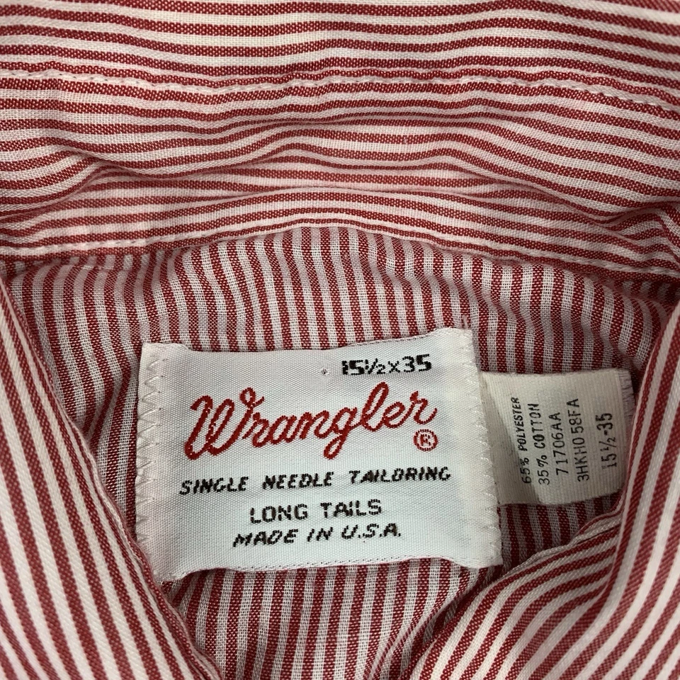 VTG Wrangler Single Needle Tailoring Long Tails 15 1/2x35 Made in the USA - Image 3 of 4
