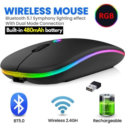 RGB LED kabellose Maus wiederaufladbar optisch leise Mäuse USB für PC Laptop UK