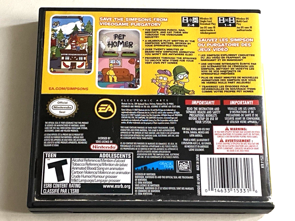The Simpsons Game Nintendo DS Complete Video Game Case Homer