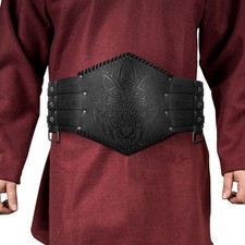 Hiifeuer Viking Embossed Waist Armor Norse Faux Leather Wide Belt Medieval