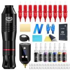 Wireless Tattoo Gun Kit Complete Rotary Pen Machine With Power Supply Ink Needle