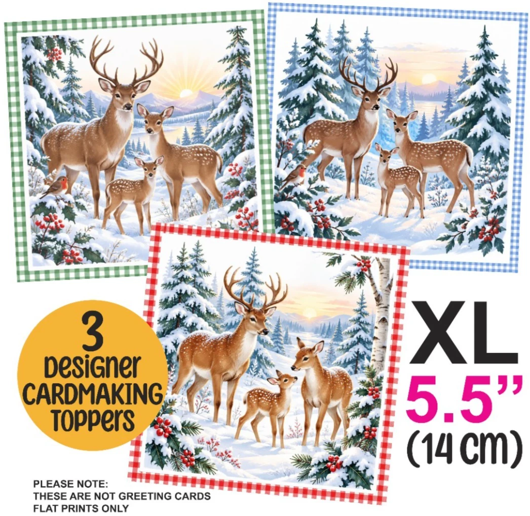 3 XL FAMILIA DE CIERVOS DE NAVIDAD Toppers para Tarjetas 5.5" ETIQUETAS ARTESANALES MEZCLA