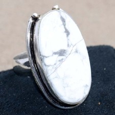 925 Silver Plated Howlite Ring US 9.5 Layering Friendly Design GW