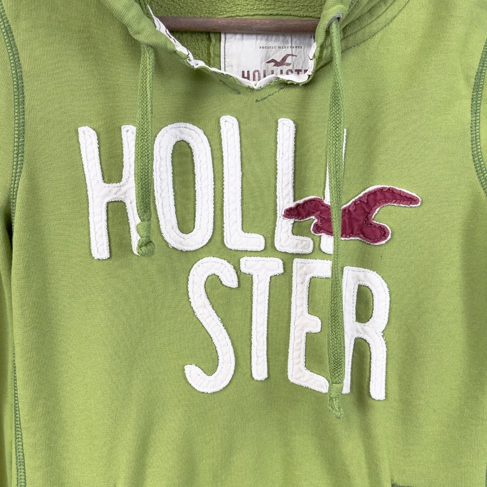 Винтажная женская толстовка с капюшоном Hollister размер M Y2K опрятный логотип университет ретро 3D с надписью - Изображение 2 из 4