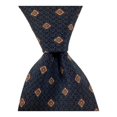 GIANFRANCO FERRE Men's 100% Silk Necktie ITALY Luxury Geometric Blue/Brown NWT