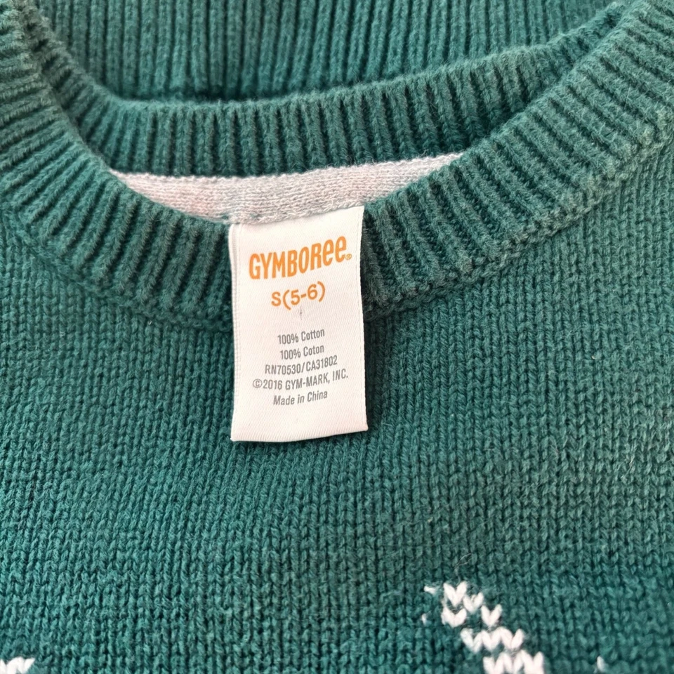 Gymboree Boys Green Deer Fair Isle Knit Sweater Size S 5-6 Long Sleeve - Image 4 of 4