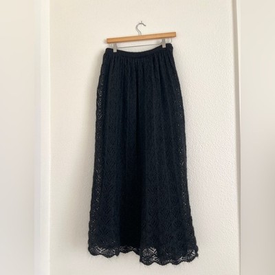 VINTAGE kenar black mohair knit maxi skirt / size L
