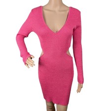 Open Edit Nordstrom Pink Metallic Shimmer Ribbed Cutout Sweater Mini Dress NWT S