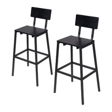2x Bar Counter Stools Kitchen Island Pub Wooden Seat Chairs with Back & Footrest