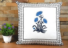 Hand Block Print Cotton Cushion Cover Indian Border Print Pillow Cover Set Of 2