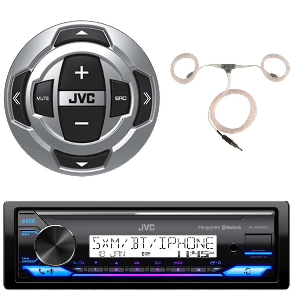 JVC-ENROCK JVC KD-X38MBS 1DIN Marine Bluetooth Receiver W/Wired Remote, Radio Antenna
