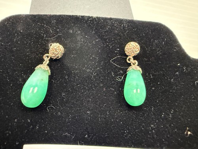 #ad HSN Green Stone Droplet Sterling Earrings Pierced $19.95