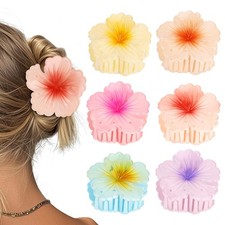 6 PCS Flower Claw Clips Hawaiian Hibiscus Hair Clip Thick Hair Large Summer