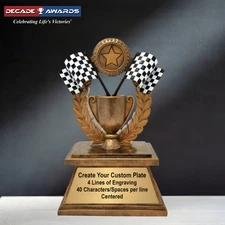 Custom Engraved Racing Trophy – Checkered Flag Racing Award – 7 Inch