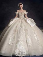 Luxury Wedding Dresses Vintage Bow Sleeveless Off Shoulder Pearl Lace Appliques