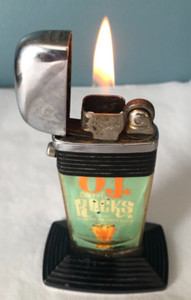 Vintage Scripto Table Lighter Orange Juice on the Rocks From Florida Fires Up